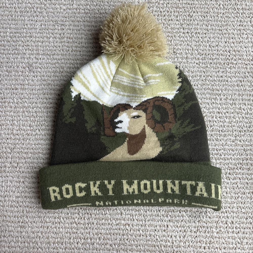 ROCKY MOUNTAIN NATIONAL PARK Green Ram Warm WINTER BEANIE Colorado Hike Ski Hat